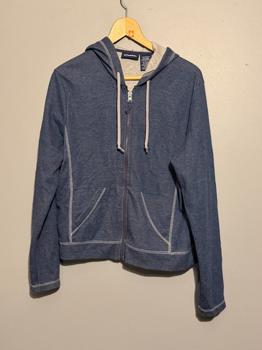 Catalina Women’s Medium Blue Full Zip Hoodie Heathered Gray Contrast Stitching